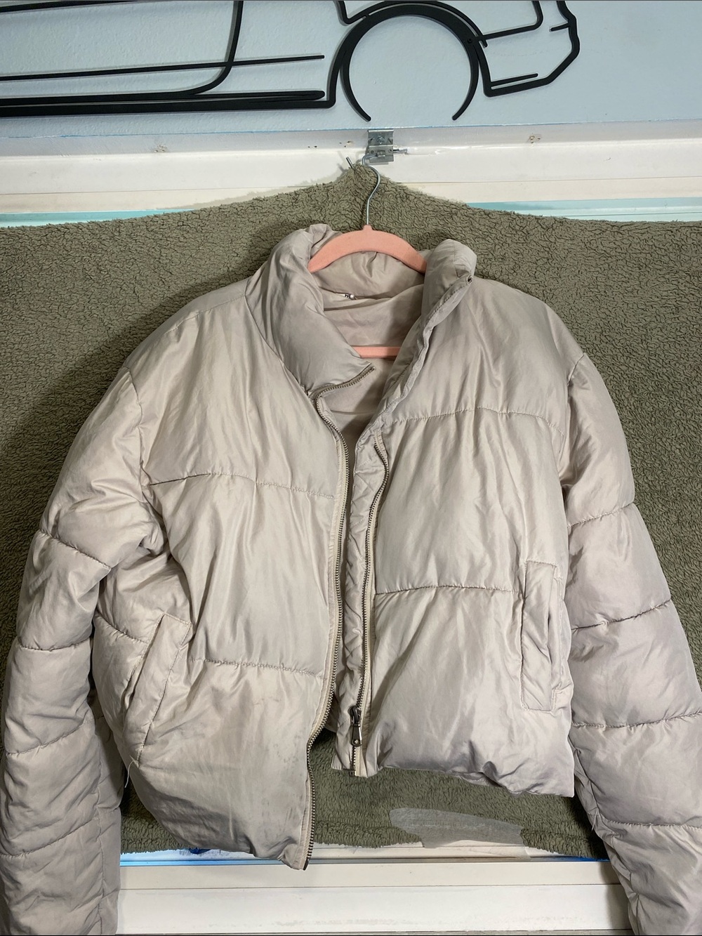 Double Zero Light Beige Cropped Puffer Jacket